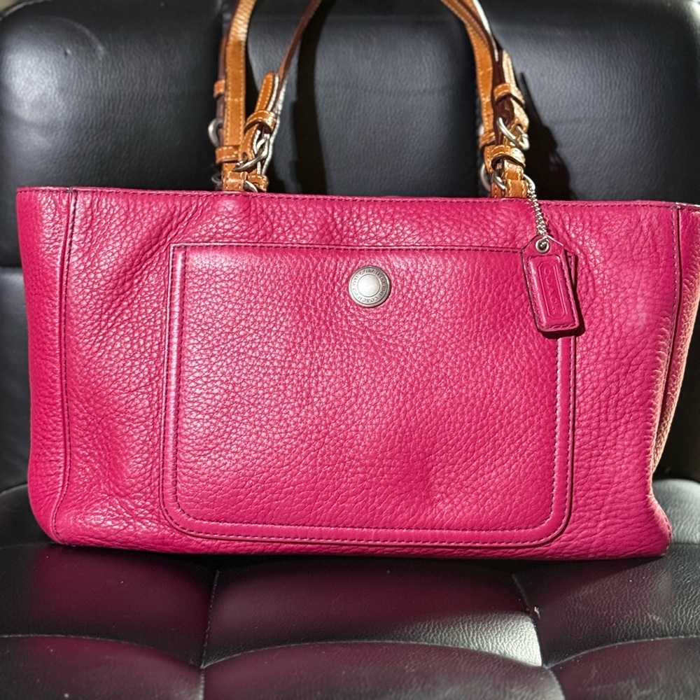 Coach Vintage Chelsea Vibrant Pink Tote Bag with Tan Handles - Picture 2 of 13